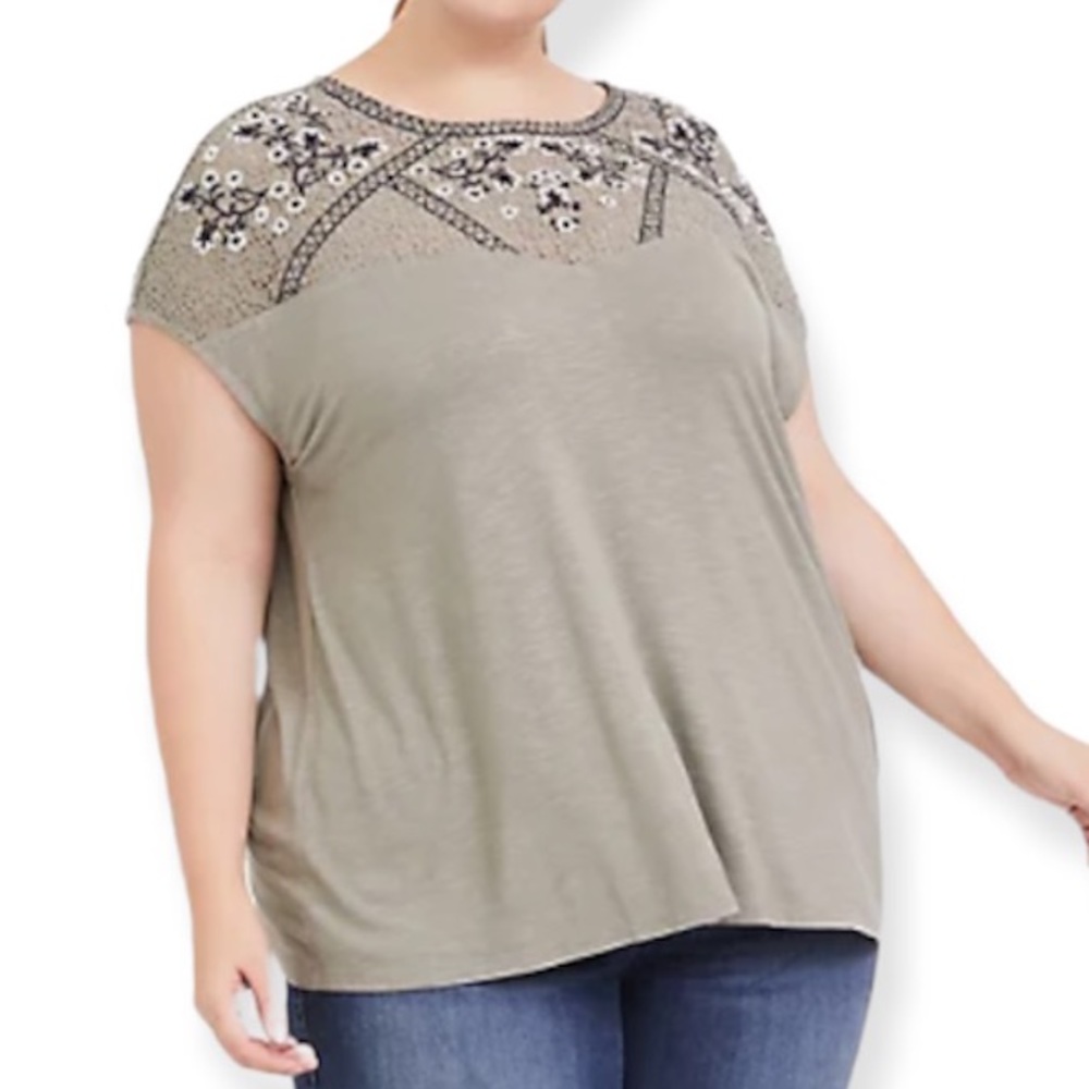 Torrid Sage Green Crochet Yoke Top Size 3X